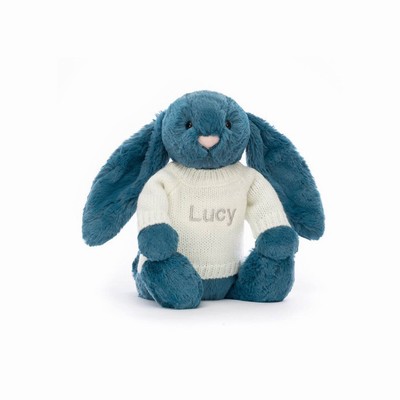 Jellycat Bashful Mineral Blue Konijn with Cream Jumper | YF3659480